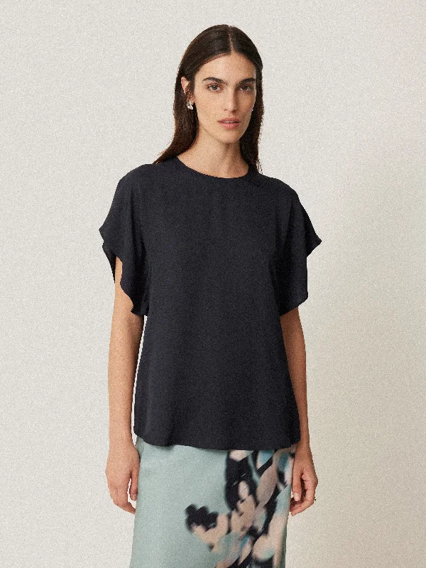 Boutique Styles Casual Attire For Women Boutique Styles Silk Drape Sleeve Top | Navy