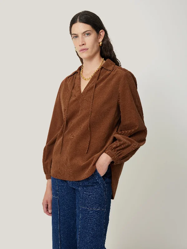 Glamorous Fashion Offers Women's Evening Wear Attire Glamorous Fashion Offers Corduroy V Neck Top | Brown