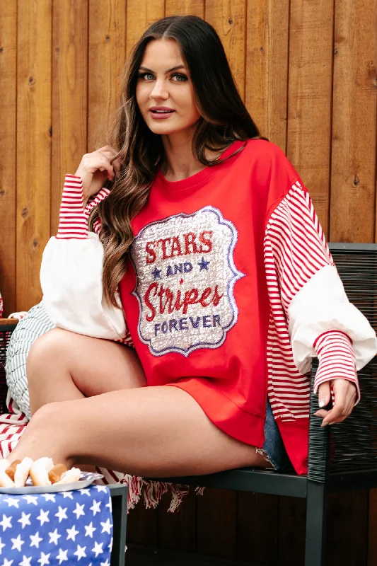 Fashion Forward Femininity Women's Workout Clothing Fashion Forward Femininity Oh Say Can You See Sequin Colorblock Top (Red)
