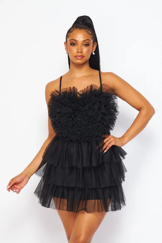 Sustainable Fashion Clothing For Women Everyday Elegance Sale With All My Heart Mesh Tulle Ruffled Mini Dress Sustainable Fashion Clothing For Women Everyday Elegance Sale With All My Heart Mesh Tulle Ruffled Mini Dress