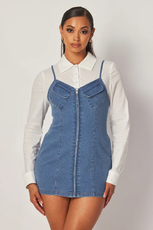Women's Work Outfit For The Office Bold Fashion Sales Becca Button Up Shirt Denim Mini Zip Dress Women's Work Outfit For The Office Bold Fashion Sales Becca Button Up Shirt Denim Mini Zip Dress