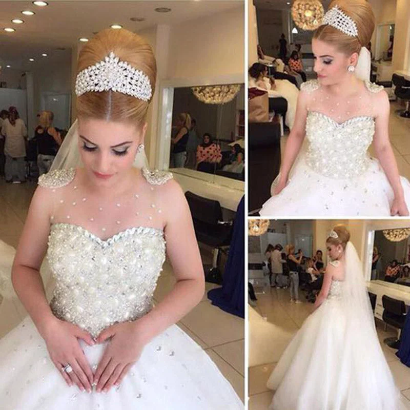 Women's Work Apparel The Good Stuff Princess Pearl Illusion Neckline Ball Gown Wedding Gown robe mariage Bride Dress White WD6601 Women's Work Apparel The Good Stuff Princess Pearl Illusion Neckline Ball Gown Wedding Gown robe mariage Bride Dress White WD6601