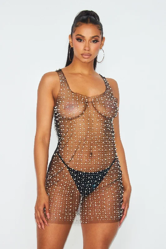 Women's Vintage-Inspired Clothing Contemporary Fashion Sale Ximena Pearl and Rhinestone Sheer Mesh Mini Dress Women's Vintage-Inspired Clothing Contemporary Fashion Sale Ximena Pearl and Rhinestone Sheer Mesh Mini Dress