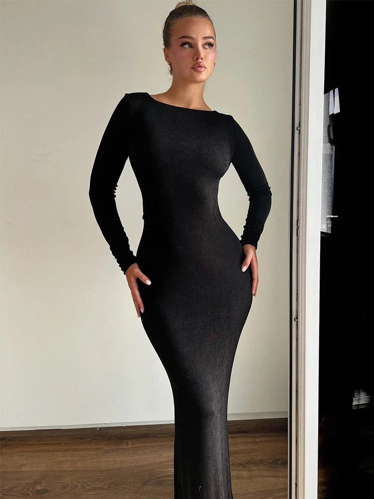 Women's Casual Apparel Premium Fashion Long Slim Bodycon Temperament Backless Nightclub Sexy Autumn Winter Maxi Dress