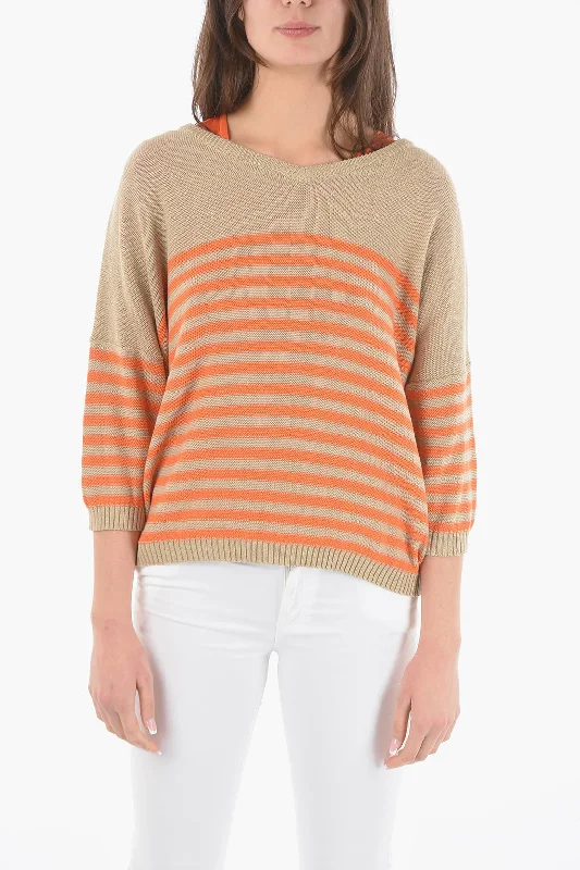 Women's Clothing With Trendy Designs Limited Stock, Big Sale Woolrich Two-Tone Awining Striped V-Neck Sweater