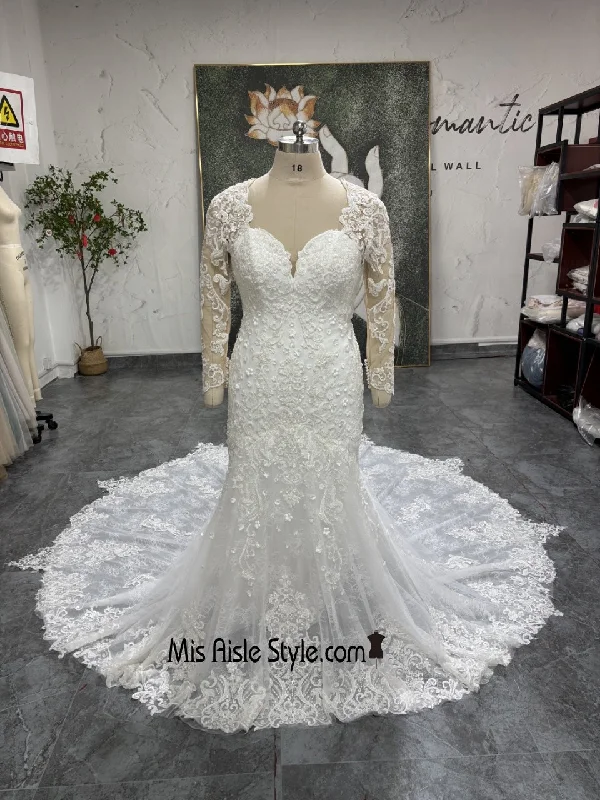 Women's Trendy Casual Clothes Flash Sale Illusion Long Sleeve Lace Wedding Dress