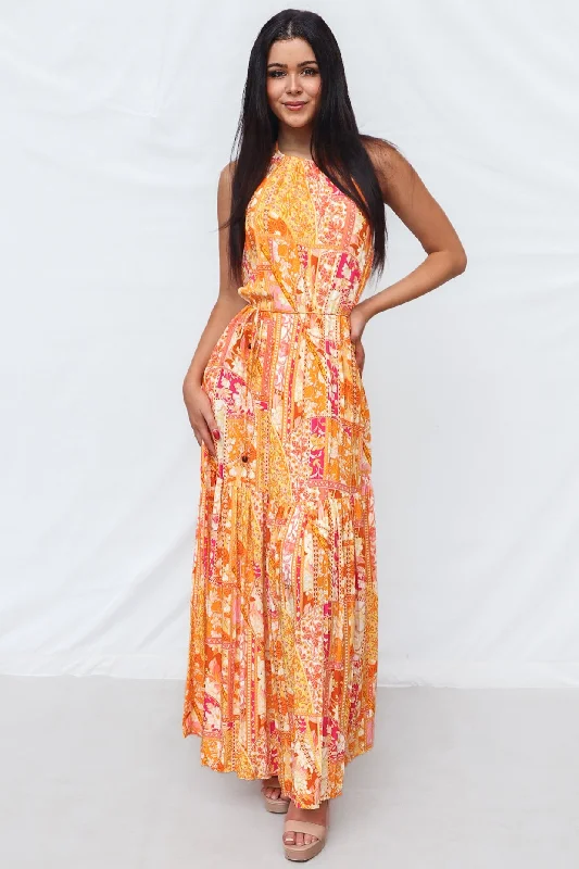 Women's Holiday Outfit Trendy Women'S Wear Collection Calypso Maxi Dress - Orange Print Women's Holiday Outfit Trendy Women'S Wear Collection Calypso Maxi Dress - Orange Print
