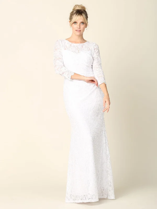 Women's Holiday Attire Comfort Meets Fashion Simple Long 3/4 Sleeve Lace Wedding Dress