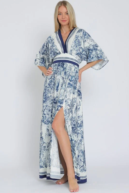 Charming Women's Garments Statement Fashion Offers Rhiannon Kimono Sleeve Printed Maxi Dress Navy Charming Women's Garments Statement Fashion Offers Rhiannon Kimono Sleeve Printed Maxi Dress Navy