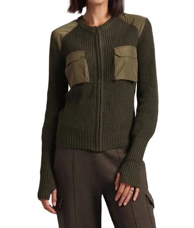 Women's Clothes Fast Fashion Favorites Cotton Cashmere Shaker Utility Zip Up In Army-Olive