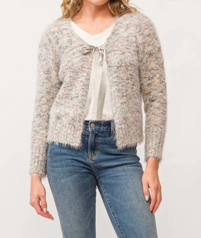Women's Formal Apparel Chic Styles Serafina Tie Front Fuzzy Cardigan In Snowy Meadow Women's Formal Apparel Chic Styles Serafina Tie Front Fuzzy Cardigan In Snowy Meadow