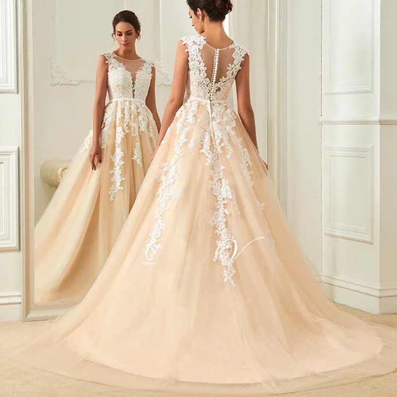 Women's Classic Attire Classy Style Discounts WD627 Vintage Wedding Dress Lace Appliqued,Scoop Neck Champagne Bridal Gown Women's Classic Attire Classy Style Discounts WD627 Vintage Wedding Dress Lace Appliqued,Scoop Neck Champagne Bridal Gown