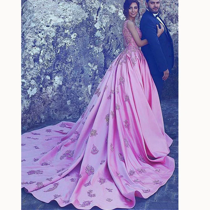 Women's Night-Out Clothes Must Haves Fantastic Custom Made Pink A Line Lace Prom Dresses Satin Wedding Gown 2022 Formal Wear Women's Night-Out Clothes Must Haves Fantastic Custom Made Pink A Line Lace Prom Dresses Satin Wedding Gown 2022 Formal Wear