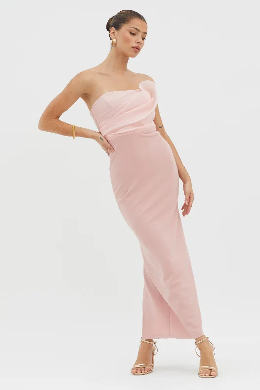 Stylish Women's Apparel Classy Style Discounts Karaline Strapless Bust Accent Maxi Dress Blush