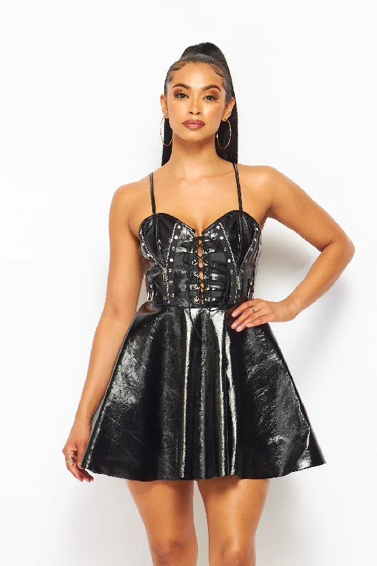 Comfortable Women's Attire Huge Markdowns Eloise Patent Leather Mini Skater Dress