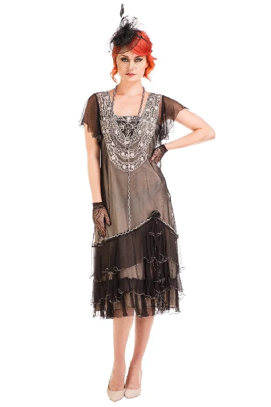 Comfortable Women's Clothing Quick Grab Deals Alexa 1920s Flapper Style Dress in Black-Silver by Nataya