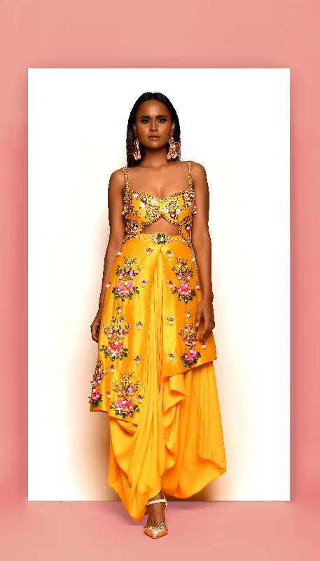 Women's Athletic Apparel Casual Yet Chic Sales BUGGERED - MUSTARD YELLOW EMBELLISHED DHOTI JUMPSUIT Women's Athletic Apparel Casual Yet Chic Sales BUGGERED - MUSTARD YELLOW EMBELLISHED DHOTI JUMPSUIT