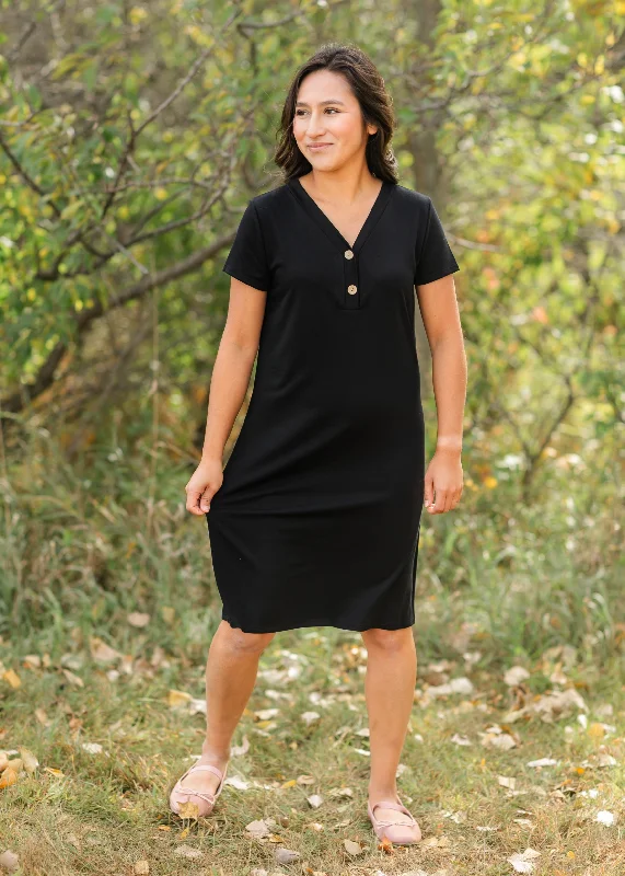 Women's Elegant Evening Attire Limited Time Special Offer V-neck Black Button Up Dress - FINAL SALE Women's Elegant Evening Attire Limited Time Special Offer V-neck Black Button Up Dress - FINAL SALE