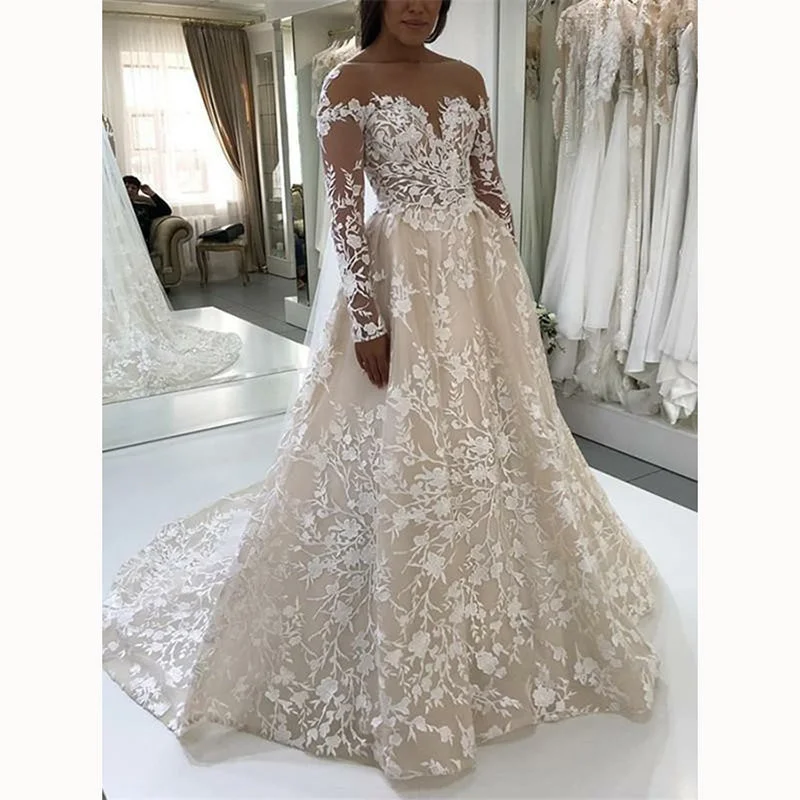 Women's Clothes For Work Events Huge Price Cut Champagne /Ivory Lace Vintage Wedding Gown Long Sleeve Bridal Dresses 2020 abiti da sposa Women's Clothes For Work Events Huge Price Cut Champagne /Ivory Lace Vintage Wedding Gown Long Sleeve Bridal Dresses 2020 abiti da sposa