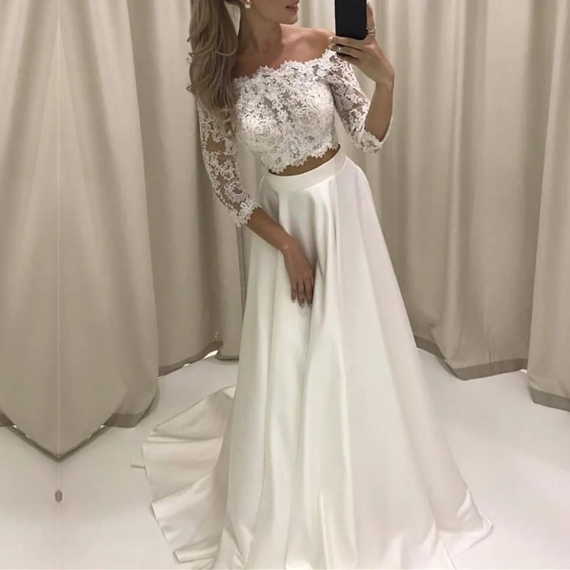 Women's Casual Apparel Exclusive Discounts Siaoryne WD0823 3/4 Sleeves Two 2 Pieces Beach wedding Dress A line Lace Bridal Gowns Women's Casual Apparel Exclusive Discounts Siaoryne WD0823 3/4 Sleeves Two 2 Pieces Beach wedding Dress A line Lace Bridal Gowns
