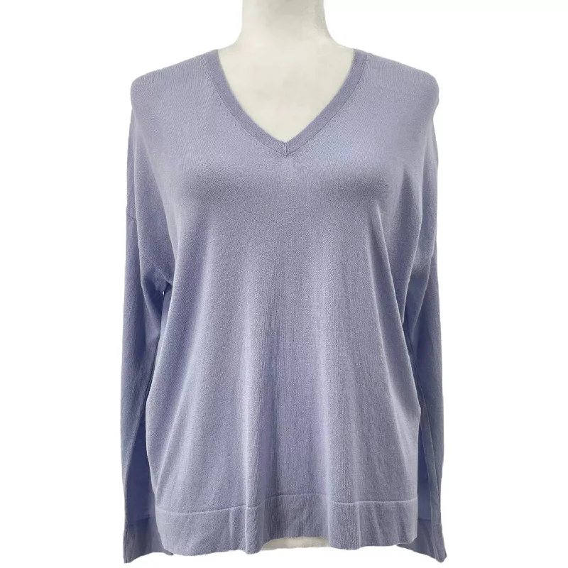 Women's Relaxed Outfit Chic Style, Always In Vogue V Neck Long Sleeve Tencel Sweater In Blue