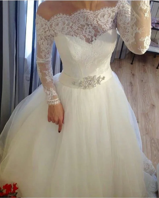Women's Functional Apparel For Outdoor Activities Browse Our Top Products Siaoryne WD003 Tulle Off Shoulder Bridal Wedding Dresses with Long Lace Sleeves and Beaded Sashes Women's Functional Apparel For Outdoor Activities Browse Our Top Products Siaoryne WD003 Tulle Off Shoulder Bridal Wedding Dresses with Long Lace Sleeves and Beaded Sashes