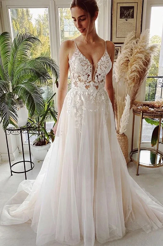 Formal Attire For Women Chic & Cozy Collection Whitney Court Train Lace Wedding Dress