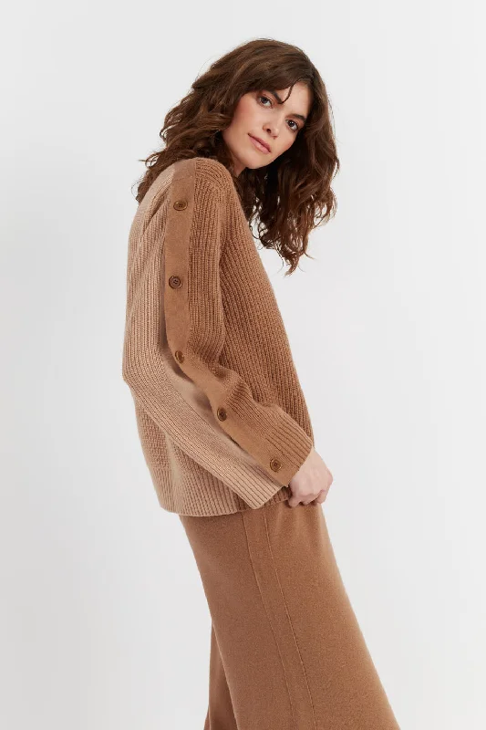 Stylish Women's Garments Street Style Discounts Camel Wool-Cashmere Bessie Button Sweater