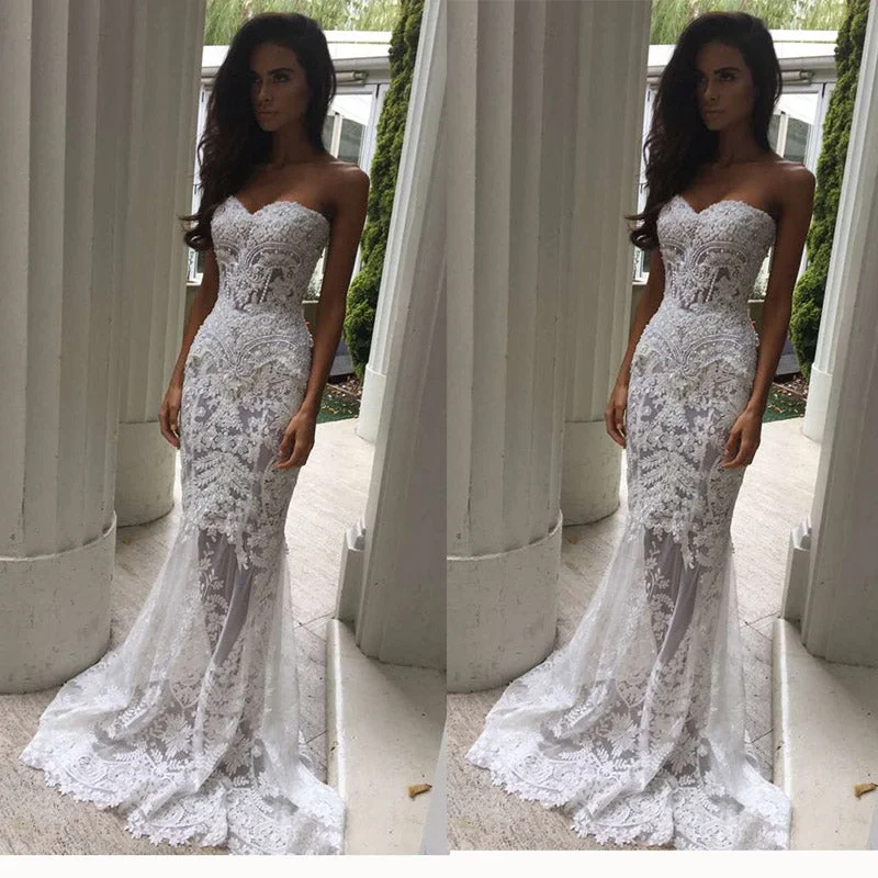 Women's Work Outfit Seasonal Sale WD2147 New Fashion Sexy See Through Lace Bridal Dress Sweetheart Fishtail Wedding Gown 2018 Women's Work Outfit Seasonal Sale WD2147 New Fashion Sexy See Through Lace Bridal Dress Sweetheart Fishtail Wedding Gown 2018