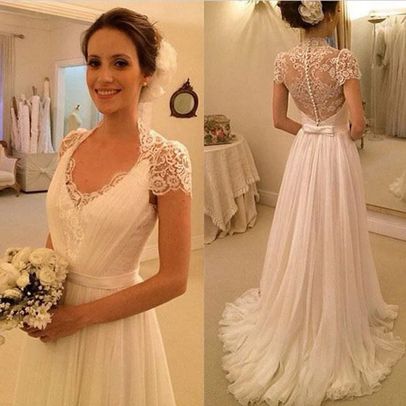 Women's Professional Apparel Trendy Fashion Sale Dramatic Short Sleeves Vintage Beach Wedding Dresses Chiffon A Line Bridal Dresses Court Train Women's Professional Apparel Trendy Fashion Sale Dramatic Short Sleeves Vintage Beach Wedding Dresses Chiffon A Line Bridal Dresses Court Train