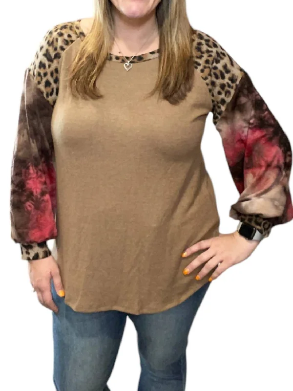 Charming Women's Clothes For Special Events Best Sellers Leopard Tie Dye Puff Sweater In Brown