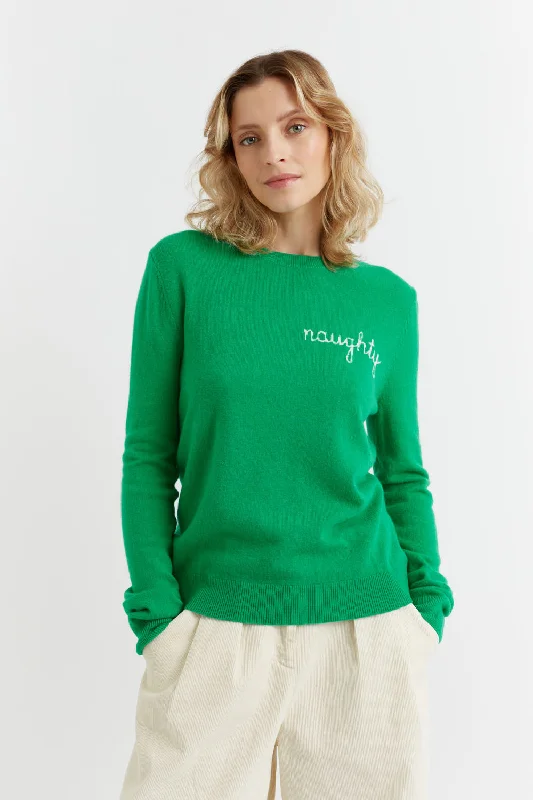 Women's Apparel And Garments Bold Fashion Sales Green Wool-Cashmere Naughty or Nice Sweater