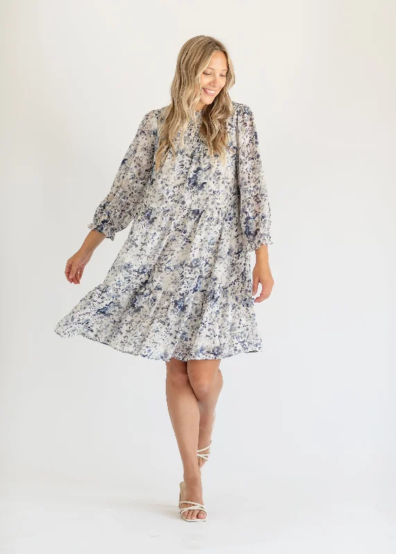 High-Fashion Women's Clothing Sophisticated Style Offers Cream Printed Midi Long Sleeve Dress - FINAL SALE High-Fashion Women's Clothing Sophisticated Style Offers Cream Printed Midi Long Sleeve Dress - FINAL SALE