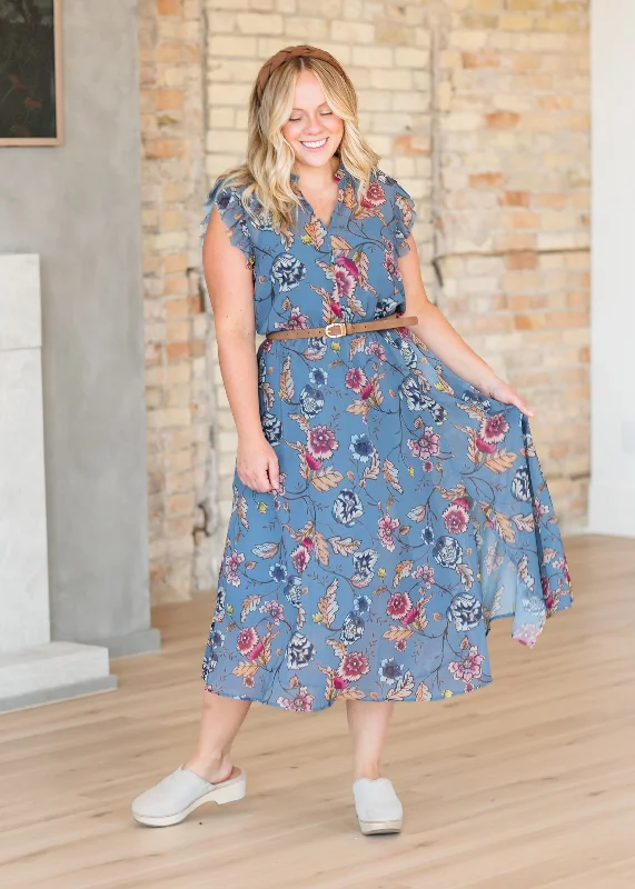 Women's Clothes And Garments Mega Sales Steve Madden® Allegra Blue V-neck Midi Dress - FINAL SALE Women's Clothes And Garments Mega Sales Steve Madden® Allegra Blue V-neck Midi Dress - FINAL SALE