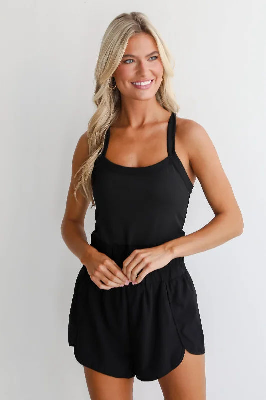 Trendy Athleisure Clothing For Women Comfortable Chic FINAL SALE - Get To It Black Athletic Romper