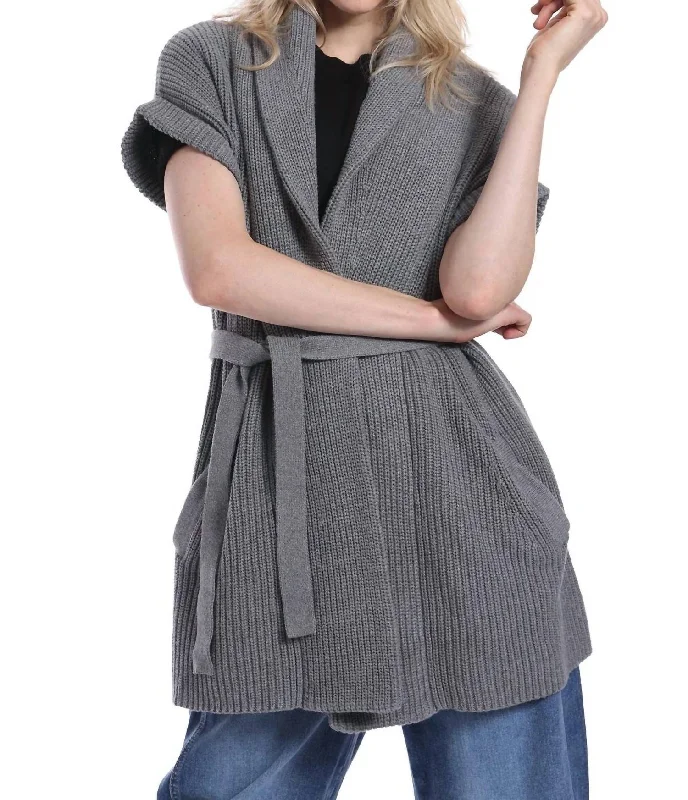 Women's Work Outfit For The Office Fashion Deal Belted Cardigan In Grey Shadow