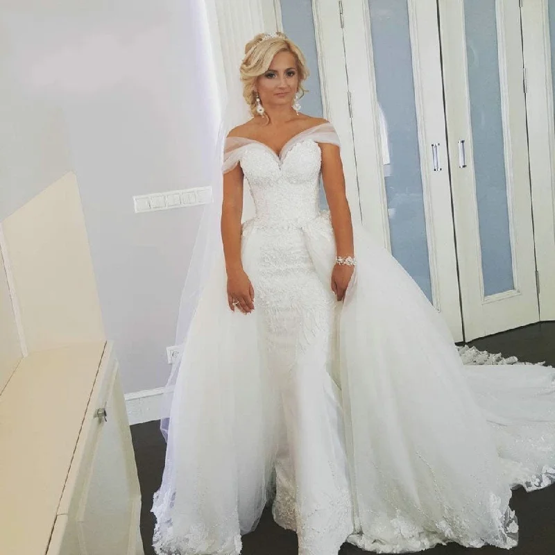Classic Women's Apparel Season Offer Siaoryne WD005 Luxury Muslim Wedding Dress with Train off the Shoulder Classic Women's Apparel Season Offer Siaoryne WD005 Luxury Muslim Wedding Dress with Train off the Shoulder