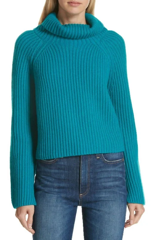 Women's Professional Attire Clearance Sale, All Cheap Ribbed Cashmere Turtleneck Pullover Sweater In Teal Women's Professional Attire Clearance Sale, All Cheap Ribbed Cashmere Turtleneck Pullover Sweater In Teal