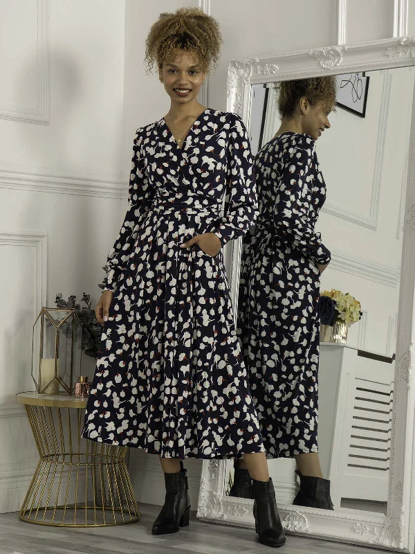 Women's Casual Apparel For Weekends Luxury Fashion Discounts Jolie Moi Nancy Long Sleeve Maxi Dress, Navy White Floral