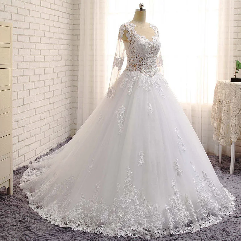 Tailored Clothing For Women Trend Leading Collection WD3371 2018 robe de mariage Princess Bridal Ball Gown Beaded See Through Long Sleeves Lace Wedding Dress Tailored Clothing For Women Trend Leading Collection WD3371 2018 robe de mariage Princess Bridal Ball Gown Beaded See Through Long Sleeves Lace Wedding Dress