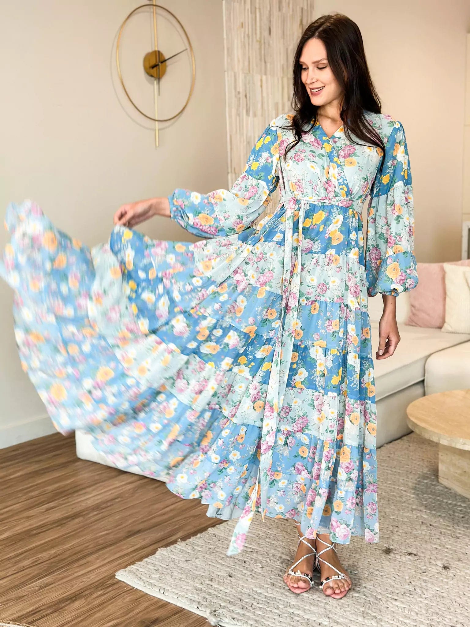 Women's Clothes And Apparel Stylish Deals Quadra Blue Floral Long Dress