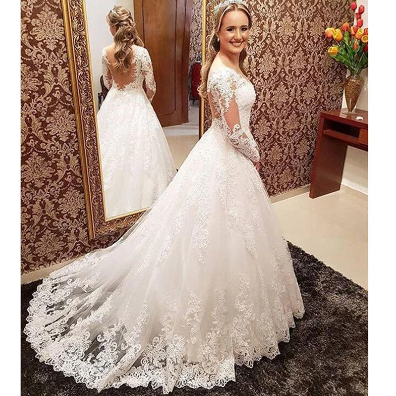 Women's Stylish Vacation Attire Refined Fashion Sale WD574 Vintage Wedding Dresses Long Sleeves 2018,Lace Bride Gown Court Train Custom Made Women's Stylish Vacation Attire Refined Fashion Sale WD574 Vintage Wedding Dresses Long Sleeves 2018,Lace Bride Gown Court Train Custom Made
