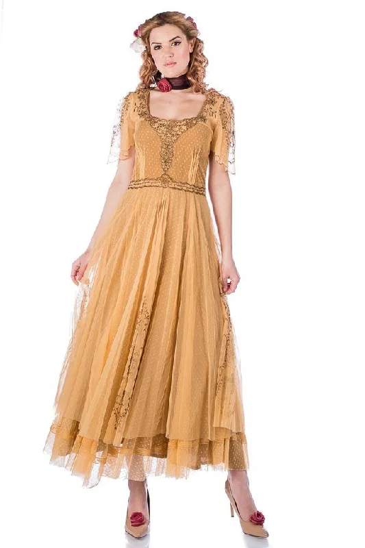 Classic Clothes For Women New In This Season Alice Vintage Style Dress in Gold by Nataya