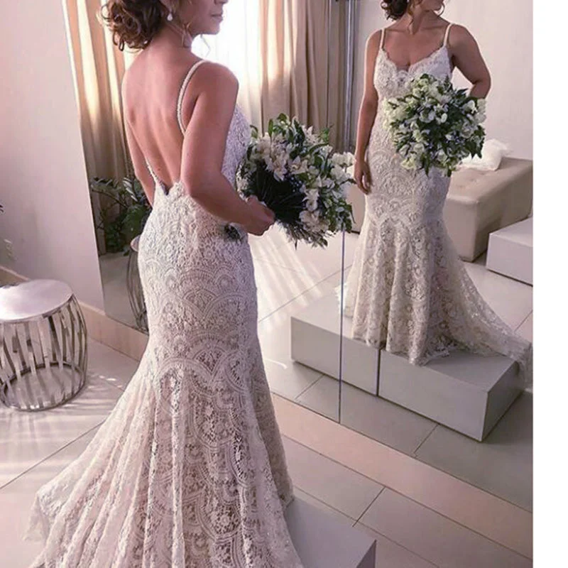 Women's Timeless Attire Fresh Fashion Discounts WD777 Expensive Chic Lace Wedding Dresses Ivory Spaghetti Straps Mermaid Wedding Gown Women's Timeless Attire Fresh Fashion Discounts WD777 Expensive Chic Lace Wedding Dresses Ivory Spaghetti Straps Mermaid Wedding Gown