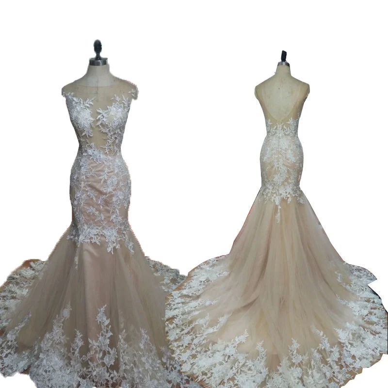 Women's Holiday Clothing Special Offer For You Elegant Lace Champagne Bridal Gown Scoop Neck Mermaid Wedding Dresses 2020 Women's Holiday Clothing Special Offer For You Elegant Lace Champagne Bridal Gown Scoop Neck Mermaid Wedding Dresses 2020