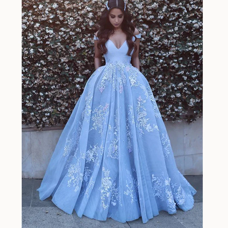 Women's Cozy Clothes Season Offer Dreamy Custom made Floral Lace A Line Wedding Dresses Princess Off the Shoulder Sky Blue Girls Formal prom Gown LP5580 Women's Cozy Clothes Season Offer Dreamy Custom made Floral Lace A Line Wedding Dresses Princess Off the Shoulder Sky Blue Girls Formal prom Gown LP5580