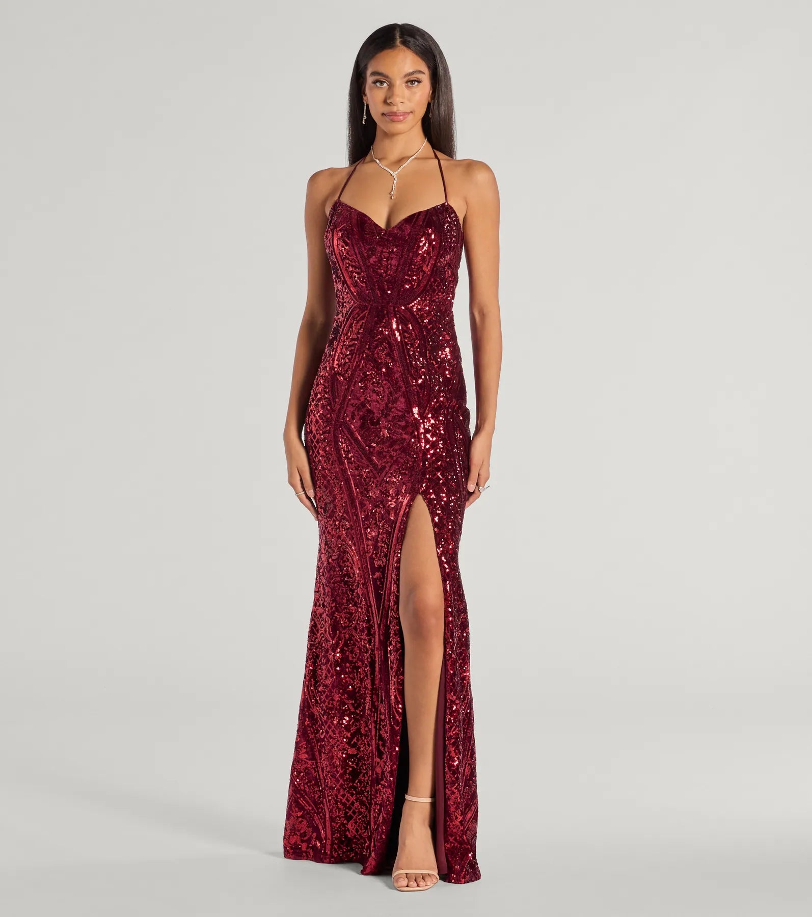 Sustainable Women's Apparel Smart Casual Deals Meara Sequin Velvet Hight Slit Column Dress