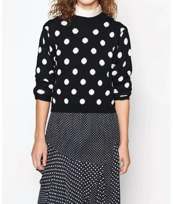 Comfortable Women's Attire Hot Brand Discounts Brettina B Polka Dot Wool Crew Neck Sweater In Black, White Comfortable Women's Attire Hot Brand Discounts Brettina B Polka Dot Wool Crew Neck Sweater In Black, White