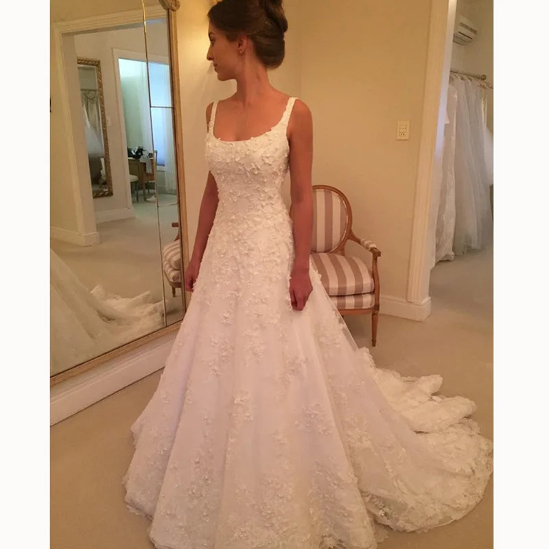 Women's High-End Clothing Exclusive Discount Romantic Lace A Line Bridal Dress Scoop Neck Lace Wedding Gown Vestido De Novias Women's High-End Clothing Exclusive Discount Romantic Lace A Line Bridal Dress Scoop Neck Lace Wedding Gown Vestido De Novias