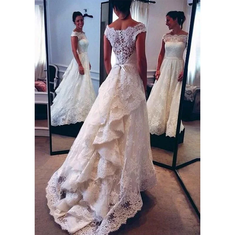 Tailored Clothing For Women Season Sale Dreamy A Line Lace Appliqued Wedding Dresses with Cap Sleeves Tailored Clothing For Women Season Sale Dreamy A Line Lace Appliqued Wedding Dresses with Cap Sleeves